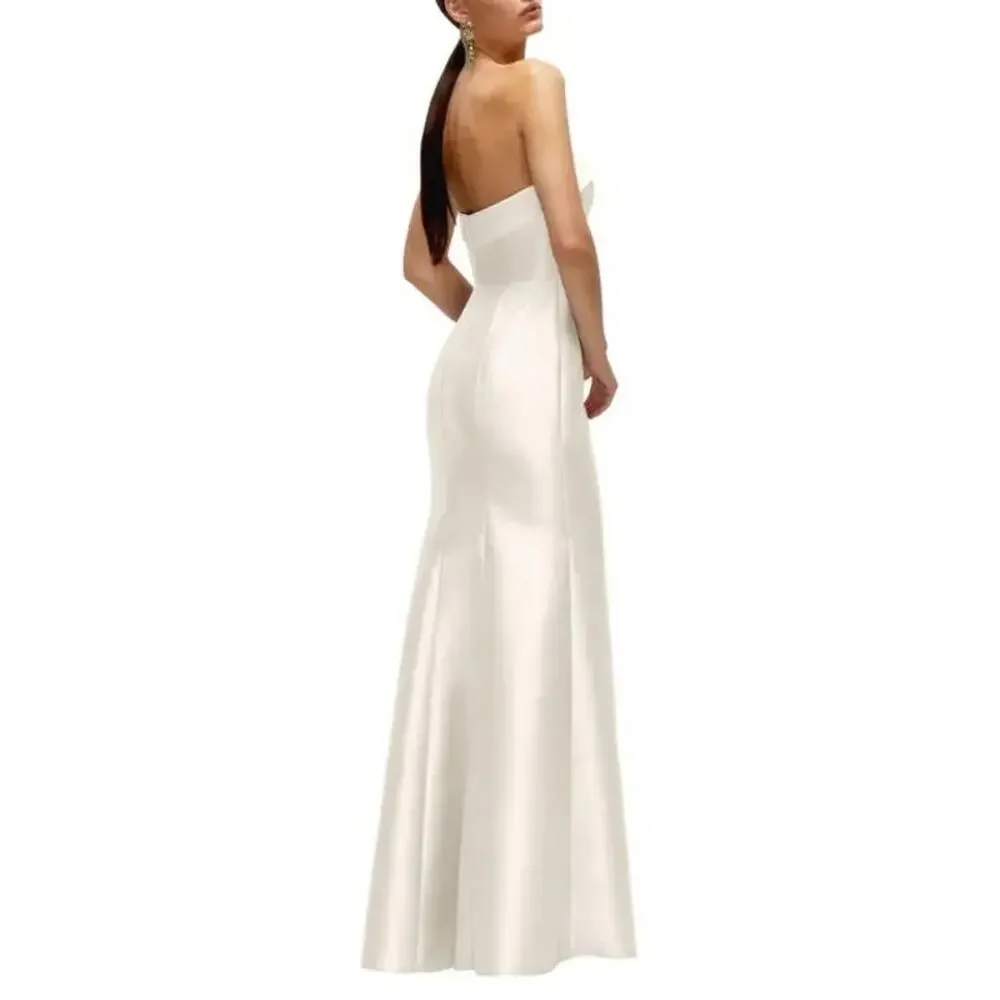 Alfred Sung Women's Strapless Satin Trumpet Gown Dress Lined Ivory Size 8 NWOT - Picture 2 of 12